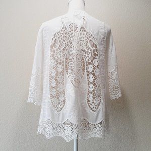 Embroidered Crochet Cotton Topper NWT